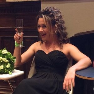 Black strapless Bill Levkoff gown